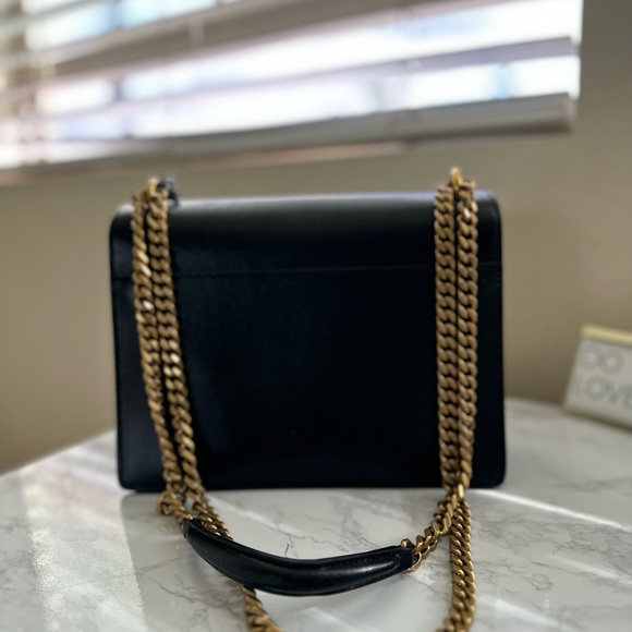 YSL Sunset Medium Chain Bag in Smooth Leather - Black and Gold - Picture 3 of 11